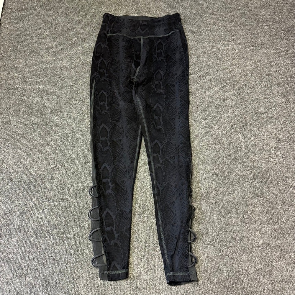 Victoria's Secret Leggings Womens Size S Black Snakeskin Mesh Lace Up Athletic